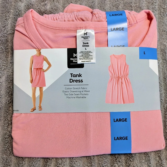 Member's Mark‎ Women Elastic Drawstring Sleeveless Tank Dress Pink Sz. Large NEW - Picture 1 of 6